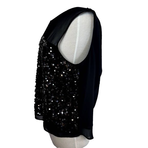 BCBGMAXAZRIA JANINE Top Women's Size L‎ Sequins Silk Drape Evening Blouse - Picture 4 of 10